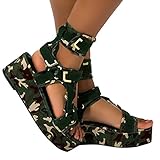 HOSTINGG Womens Wedge Sandals Low Heel,Women's Camouflage Open Toe Ankle Strap Wedge Platform Sandals Velcro Sandals