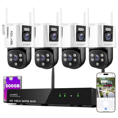 xmartO [2-in-1 CAMs 8-View WiFi 6 Mesh PTZ Security Camera System...