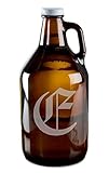 Olde English Upper Case 'E' Hand-Made Etched Glass Beer Growler 64 oz