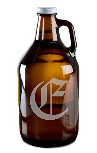 Olde English Upper Case 'E' Hand-Made Etched Glass Beer Growler 64 oz