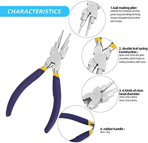 6 in 1 Carbon Steel Pliers for Jewellery Making, Pliers Wire Round Nose Looping Forming Pliers With Non-slip Handle for Beading Tools Bail Making Pliers