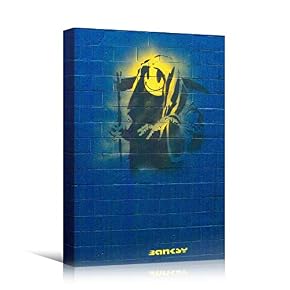 SIGNWIN Framed Canvas Wall Art Banksy Smiley Grim...