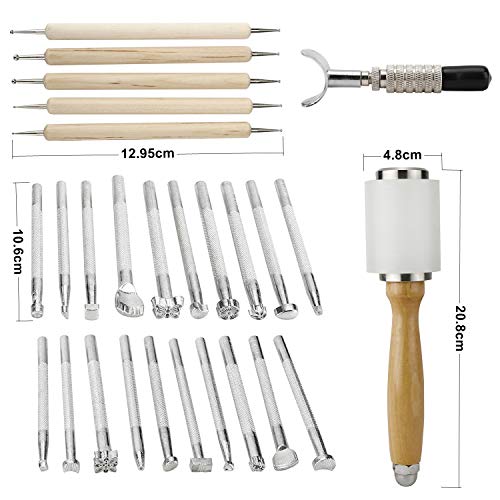 HighFree 27 PCS Leather Stamping Tool Leather Carving Working Saddle Making Tools Set Leather Craft Stamps Set