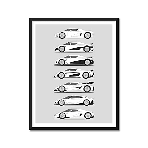 Idea Network Handmade Poster compatible with Koenigsegg Print Wall Art Handmade Decor of the Best of Koenigsegg Generations History Evolution (11x14 (Unframed) Satin)