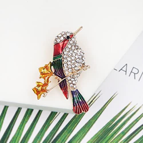Image of Creative Alloy Rhinestone Branch Bird Brooch, Personalized and Versatile Women's Clothing Chest Flower Jewelry Brooch