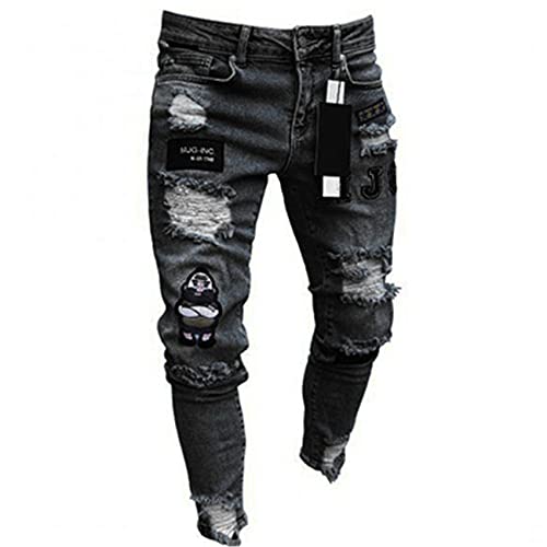 Men's Slim fit Skinny Jeans Ripped Tapered Biker Jeans Pants Distressed Destroyed Ripped Holes Denim Pants