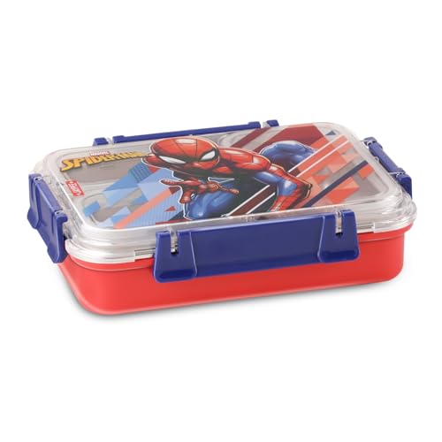 Image of JAYPEE Toon Box 3 Marvel Series Spider Man Inner Stainless Steel Insulated 3 Cavity Lunch Box for School Kids |Airtight Leakproof Tiffin Box with 2 Additional Lock |100% Food Grade|625 ml,Red