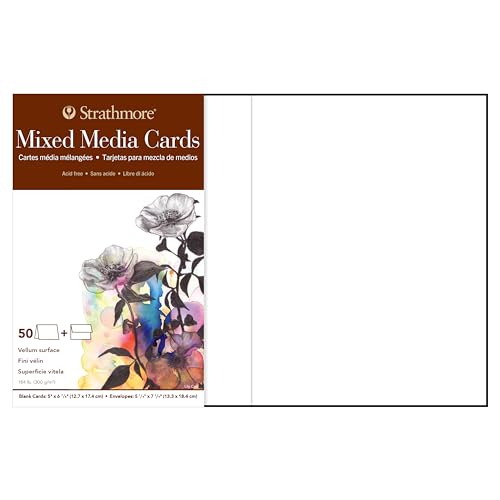 Strathmore Mixed Media Cards, 5x6.875 inches, 50 Pack, Envelopes Included
