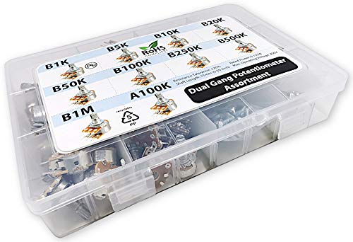 3Pdt A-B-0753 50 Pcs Dual Gang Stereo 6-Pin Potentiometer Assortment 1K 5K 10K 20K 50K 100K 250K 500K 1M A100K thumb #3
