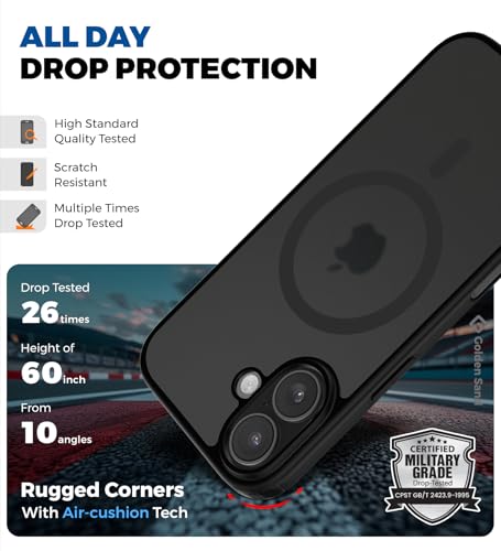 Image of Golden Sand Rugged Frosted MagSnap Back Cover Case for iPhone 17 5G Compatible with MagSafe - Semi Transparent,Shockproof, Slim, Matte Grip, Strong Magnets (Space Black, TPU+PC)