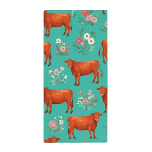 HEBVASS Quick-Drying Gym Towels, Hereford Cow Cattle Floral