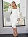 LAGSHIAN Women's Cocktail Bodycon Long Sleeve Square Neck Mesh Ruched Club Party Midi Dress White