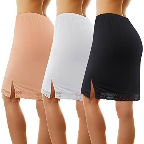 Lasnten 3 Pcs Women's Half Slips for Under Dresses Lace Trim Underskirt Above Knee Skirt Adjustable Petticoat2