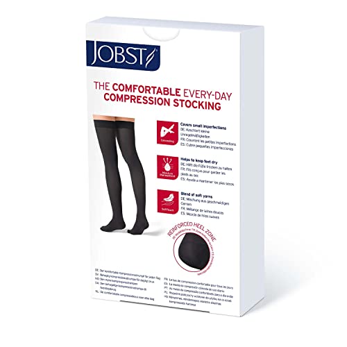 Image of JOBST Opaque Compression Stockings, 15-20 mmHg, Thigh High, Silicone Dot Band, Closed Toe