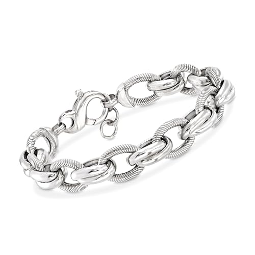 Ross-Simons Italian Sterling Silver Textured and Polished Multi-Link Bracelet