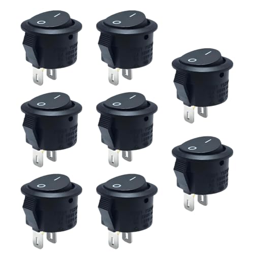 WUSJCOF 8 unidades interruptores basculantes, encendido/apagado de 2 pines, con mecanismo de bloqueo, mini interruptor redondo, empotrable, para lámpara, autocaravana, coche, barco, 12v camper (Negro)