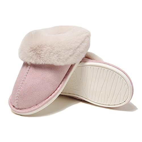Plmokn Women's Fuzzy Slippers Men Indoor And Outdoor Anti-Skid Rubber Sole Memory Foam Fluffy Cute House Bedroom Pillow Slides, A-Pink/38-39 #TOP1