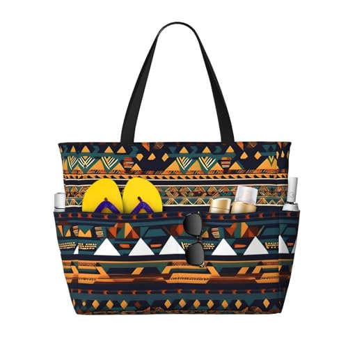 African Ethnic Pattern Large Capacity Foldable Tote Bag Women Beach Tote Bag Handbag Gym Bag Travel Shopping Bag