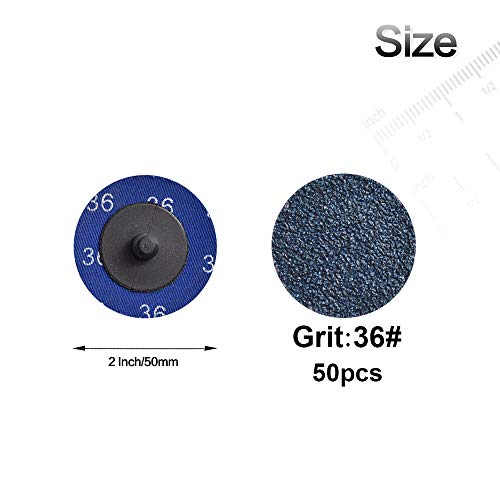 Quick Change Grinding Disc, 50 Pcs 2 inch Sanding Discs, Zirconia Coated Roll Lock Disc for Surface Prep (36 Grit)