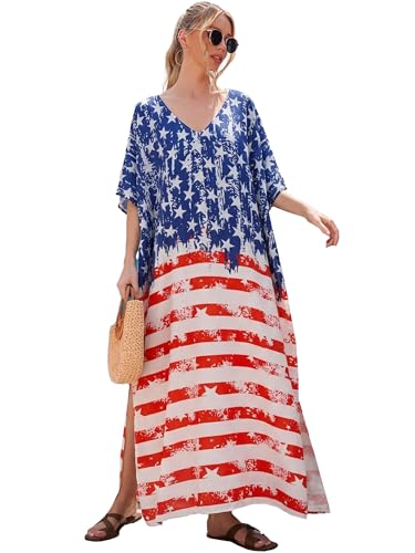 Image of Moss Rose Kaftan Dresses for Women V Neck Summer Swimsuit Cover up Caftan Maxi Beach Dresses
