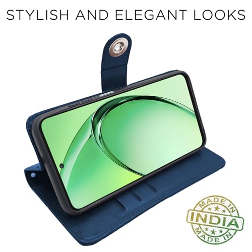 Image of Pikkme Flip Cover Leather Finish | Inside TPU with Card Pockets | Wallet Stand and Shock Proof | Complete Protection Button Flip Case for Oppo K12x 5G (Blue)