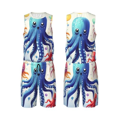 Maillot de basket-ball pieuvre respirant avec short de sport coloré 2 pièces homme