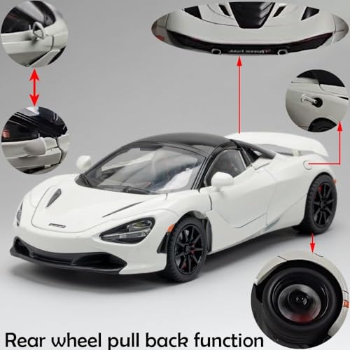 Image of WORSHIPER 1:24 Scale McLaren 720S Die-Cast with Openable Doors, Pullback Action, Lights & Sounds � Luxury Sports Car Collectible for Kids & Adults (1:24 McLaren 720S-White)
