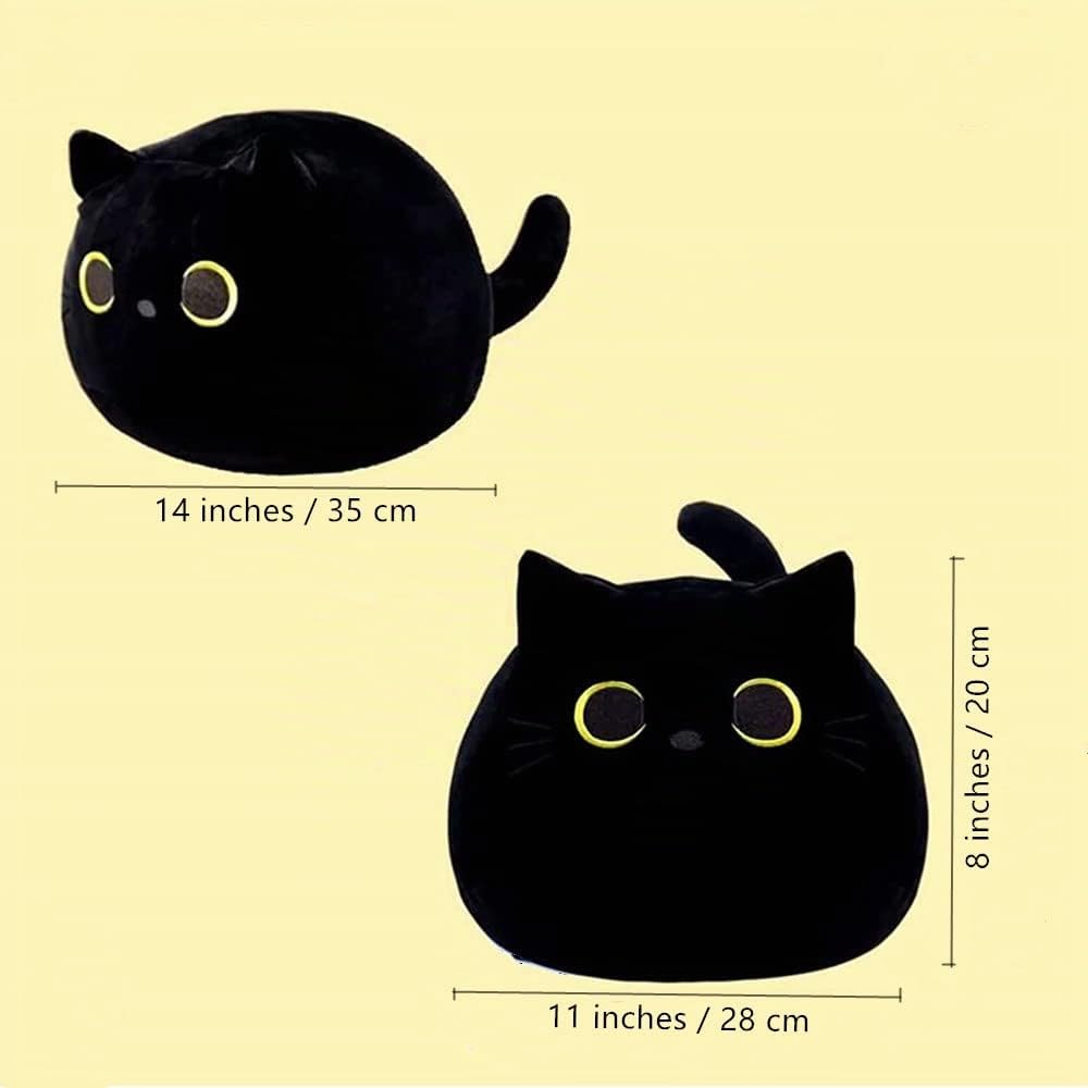 Cuscino per gatto nero in peluche con gatto nero cuscino kawaii per gatti grassi decorazione lombare per bambini decorazione per la casa regalo per ragazzi ragazze compleanno San Valentino Natale