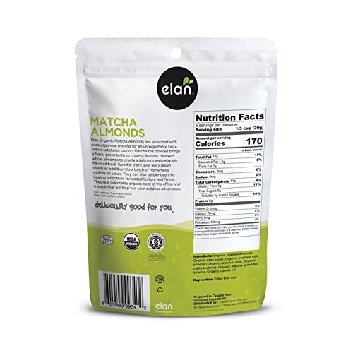 Elan Matcha Almonds Organic Snack, 5.6 Oz, Almond Nuts With Pure Japanese Matcha Powder & Coconut Milk Powder, Slightly Sweetened, Inspired By Matcha Latte, Vegan, Gmo-Free, Vegetarian, Gluten-Free #TOP1