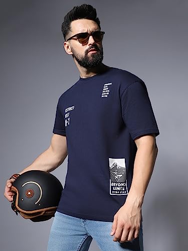 Image of HIGH STAR Men's Typography Applique Regular Fit T-Shirt