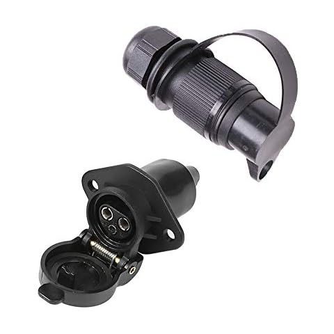 ETUKER 3 Pin Trailer Plug and Trailer Socket, 12V 3 Pinwaterproof Trailer Plug and Socket Connectors for Caravan/Truck/Boat/RV/Cars/Tractor/Trailer Accessories (New 2 mount point) Cover