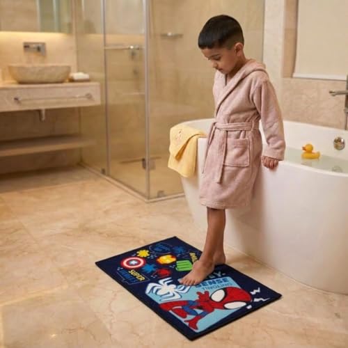 Image of Athom Living Premium Anti Slip Printed Kids Bathmat, Durable Nylon Fabric, Soft Texture, Easy to Clean, Stylish Home Decor Mat for Doorway & Kids Room, 37x57 cm, Multicolor (Marvel - Spidey)