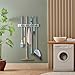 OUTNILI White Mop Broom Holder Wall Mount with 4 Slots & 4 Hooks - Wood Broom Mop Hanger for Pantry Closet Laundry Room Organization - Heavy Duty Garden Tool Organizer - White Kitchen Decor