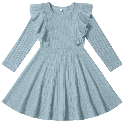 Toddler Baby Girl Dress Long Sleeve Baby Sweater Dress Fall Winter Ruffle Ribbed Knit A-Line Clothes for Little Girl