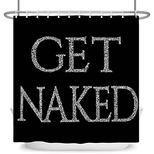 SDOTPMT 48x72inch Get Naked Shower Curtain Black Funny Cute Quotes Bath Curtain Decorative Aesthetic Letter Polyester Fabric Artistic Bathroom Curtain with Hooks… - Image 4