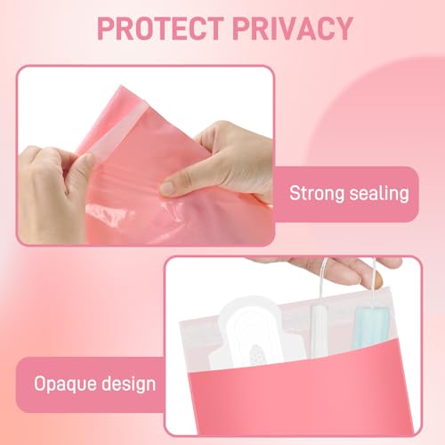 Sanitary Napkin Disposal Bags FARVIGOR, 100Pcs Women Feminine Hygiene Disposal Bags for Tampons and Pads, Self-Sealing, Privacy Protection, 9.8x5.9 (Pink)