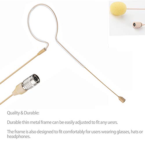 Sujeetec Headset/Headworn Microphone - Hirose 4 Pin Plug Head Microphone For Audio Technica Wireless System & Bodypack Transmitter – Beige Single Earhook Omnidirectional Headset Head Mic #TOP3