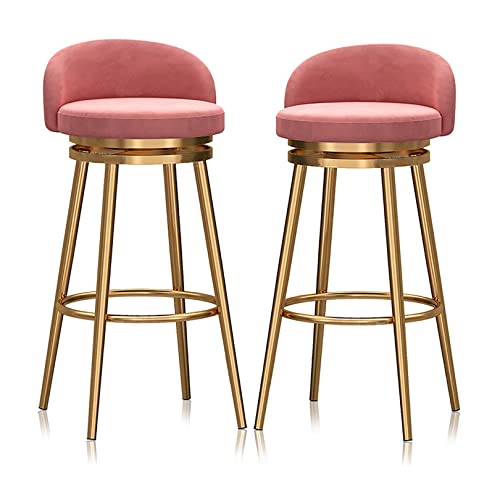 Gold Velvet - Juego de 2 taburetes de bar giratorios de 360° para encimera de cocina, 65 cm de altura, asiento de terciopelo rosa