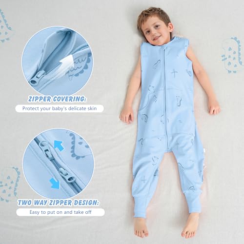 Image of LAT Baby Sleep Sack,Summer Toddler Cotton Sleep Sacks with Legs,Dinosaur for Boys Girls,Baby Wearable Blanket with Zipper