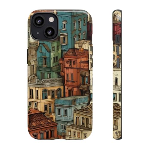 Coque rigide iPhone 13 marron à motif urbain et éclat brillant