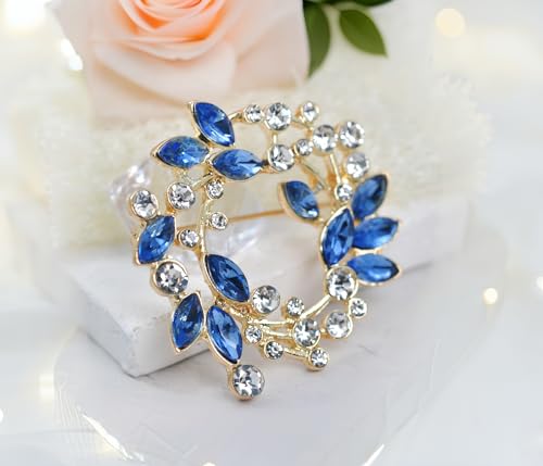 Image of Gyn&Joy Clear Crystal Rhinestone Floral Wreath Pin Brooch BZ005
