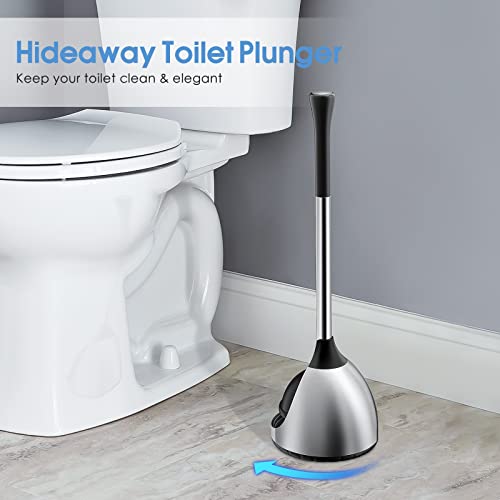 Hamitor Toilet Plunger Holder For Bathroom Cleaning Heavy Duty Toilet Scrubber Plungers Combo With Long Handle- Hideaway Stainless Steel Plunger Set With Covered Caddy2 #TOP5