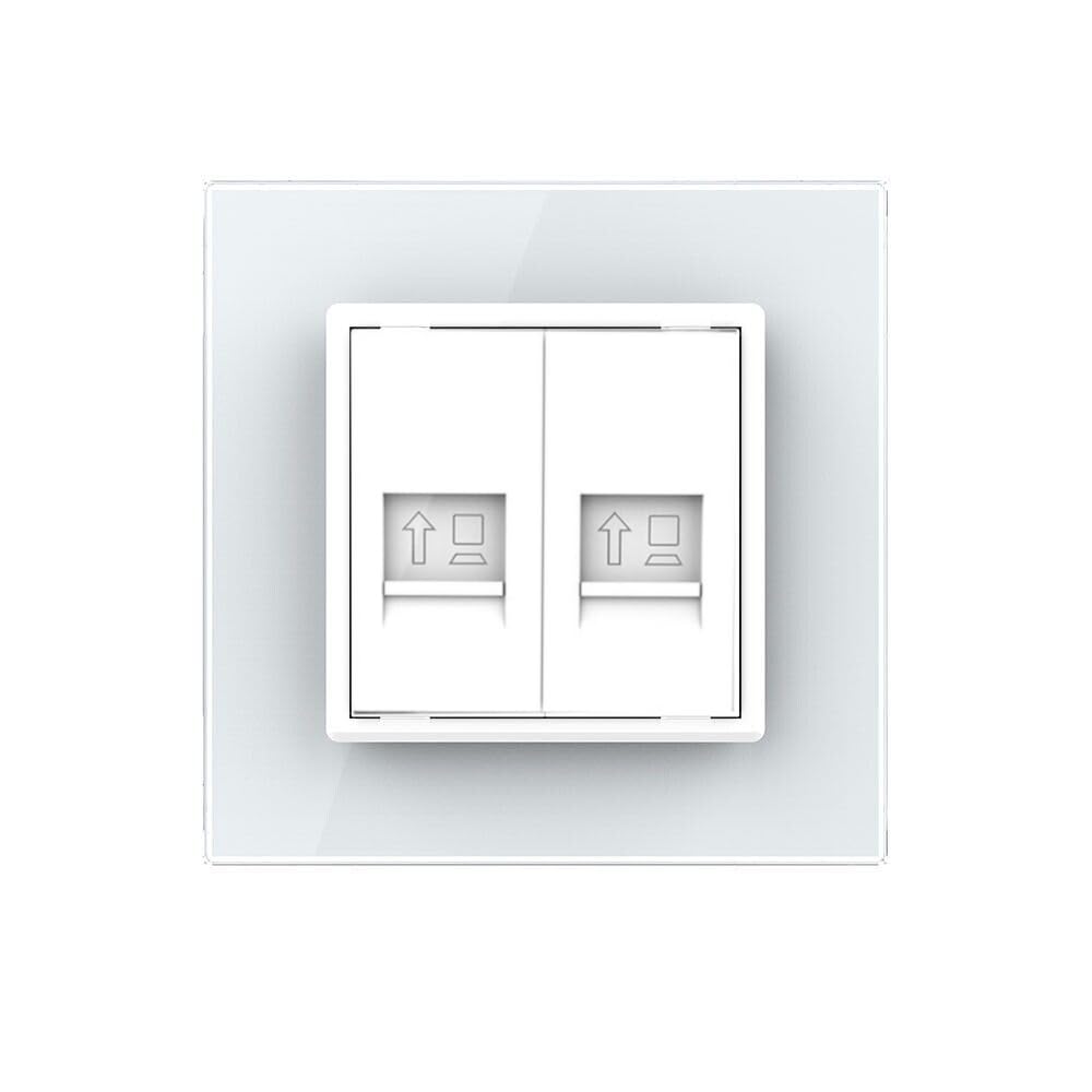 Livolo zweifaches Netzwerk Modul CAT7 zum Selbstverdrahten inkl. einfachen Glasrahmen in weiß für UP VL-2CAT7/SR-11 Einbau Netzwerkdose LAN Buchse Unterputz Netz Anschluss Kaystone Cat 7 Datendose