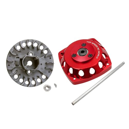 FLMLF Metal Electric Start + Lightened Flywheel for Zenoah CY XJM TSRC ROVAN 23CC~58CC Engine for 1/5 HPI ROFUN KM Mcd Baja Losi 5ive T Redcat Goped Rc Car Parts (Red)