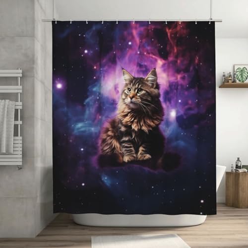 Rideau de douche imperméable chat nébuleuse grand format 182x182 cm
