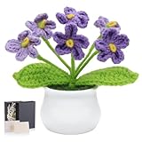 LAIDANLA Crochet Flowers Forget Me Not, Mini Gradient Purple Crochet Flower Potted Plant for Desk, Handmade Anniversary Birthday Graduation Gifts for Women Teacher Mom Friend