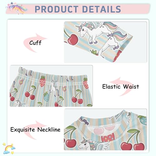 Pajama Sets Long Sleeve Fruit Unicorn Cake Pattern Soft Comfy Sleepwear 2 Piece PJS 3-8T4