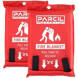 Parcil Safety PD-452 Emergency Fire Blanket Pack of 2 Car Emergency Kit Fire Extinguisher for Home & Kitchen, Woven Fiberglass Household Essentials, Chemical Free, No Mess, Large