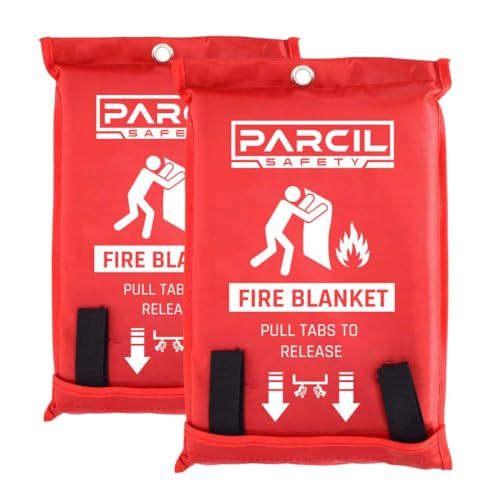 Image of Parcil Safety PD-452 Emergency Fire Blanket (Pack of 2) Car Emergency Kit Fire Extinguisher for Home & Kitchen, Woven Fiberglass Household Essentials, Chemical Free, No Mess, Large