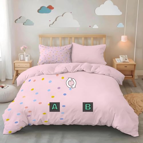 Housse de couette 200x200 rose clair en microfibre avec ses deux taies d'oreiller - 5